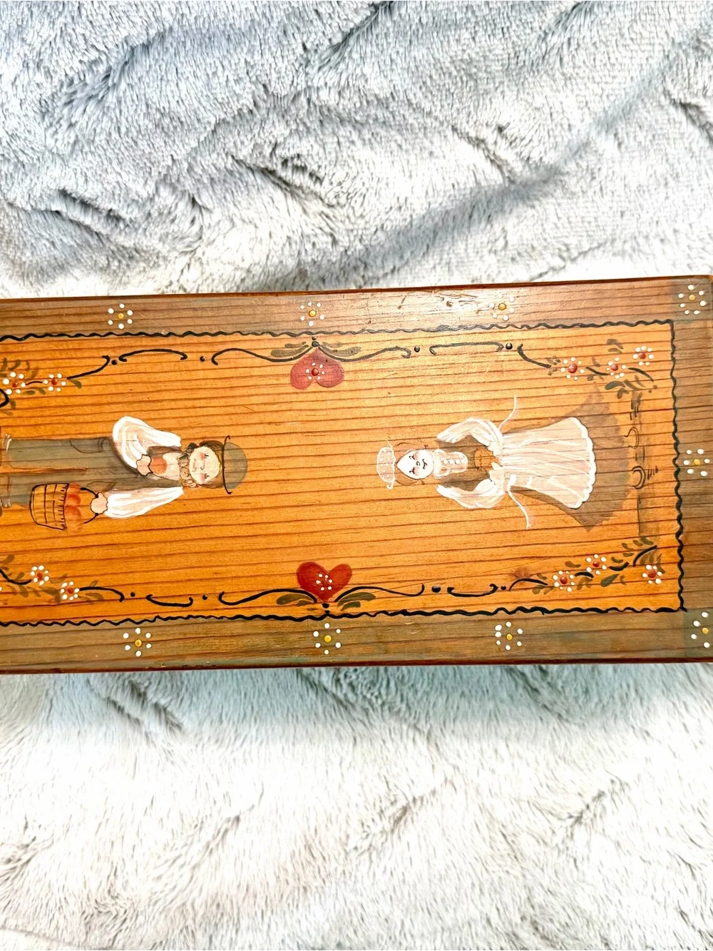 Vintage 1980’s Hand Painted Tole Work Folkloric Wooden Box